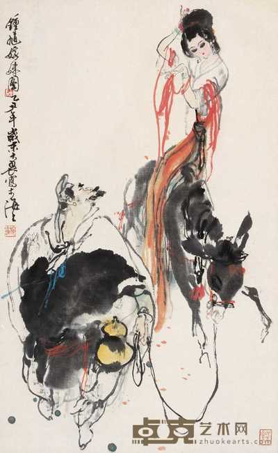 施大畏 1985年作 钟馗嫁妹 立轴 80×50cm